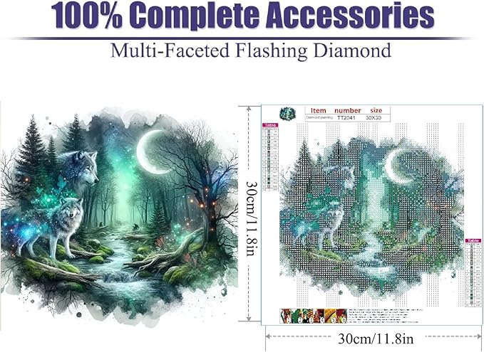 JFYHAB 5D Phantom Wolf Diamond Painting Kits for Adults, Animal Wolf Diamond Art Kits for Adults Beginner, DIY Full Drill Diamond Dots Paintings with Gem Art and Crafts Home Wall Decor 12x12inch