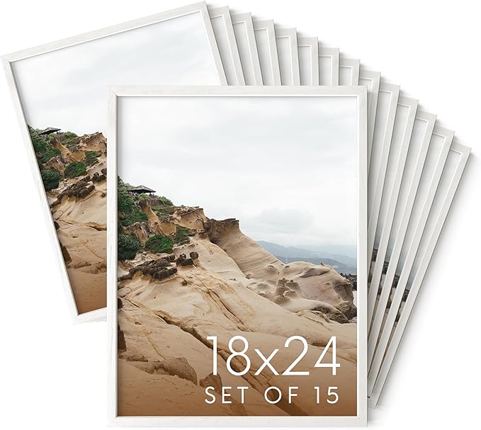 HAUS AND HUES White Oak Wood 18x24 Picture Frames - Bulk Set of 15, Natural Frames for Posters and Prints