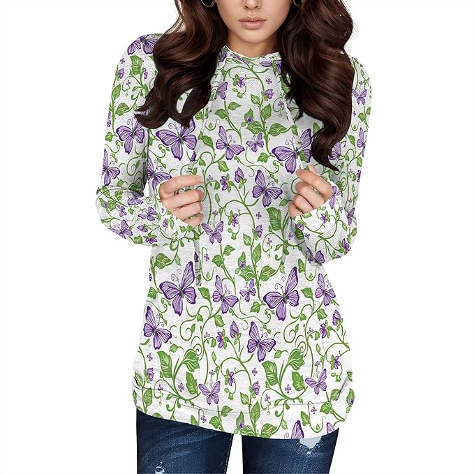 Hooded Sweatshirt Women Fall Butterfly Sweatshirts Lightweight Long Sleeve Pullover Tops Trendy Outfits Plus Size