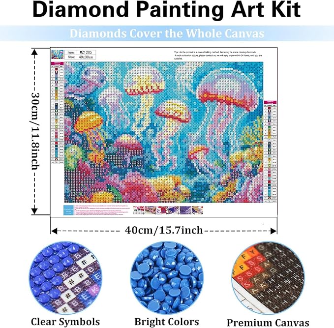 mrpwnle Diamond Art Kits for Adults, Glowing Jellyfish Diamond Painting Kits for Beginners, 5D Diamonds Painting, DIY Full Drill Gem Art Crafts Kit Home Wall Decor Gifts 16x12 inch