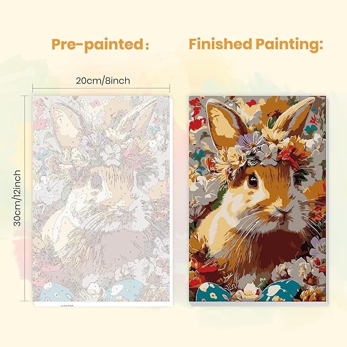 MXJSUA Easter Framed Paint by Numbers for Adults Beginners, Easy Adults' Paint-by-Number Kits on Canvas with Easel, Flowers Bunny Acrylic Number Painting Crafts Kits Gifts for Home Decor, 8x12inch