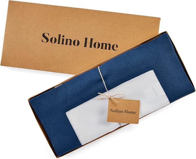 Solino Home Linen Table Runner 72 Inches Long - Indigo Blue and White 100% Pure Linen 14 x 72 Inch Table Runner for Dining, Winter - Contempo