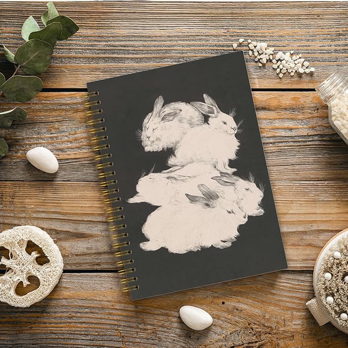 Cute Bunny Spiral Notebook for Women, Rabbit Aesthetic Spiral Journal, Girly Notebooks for Note Taking, Bunny Gifts for Women, Vintage Hardcover Spiral Notebook 5.5x8.3Inch
