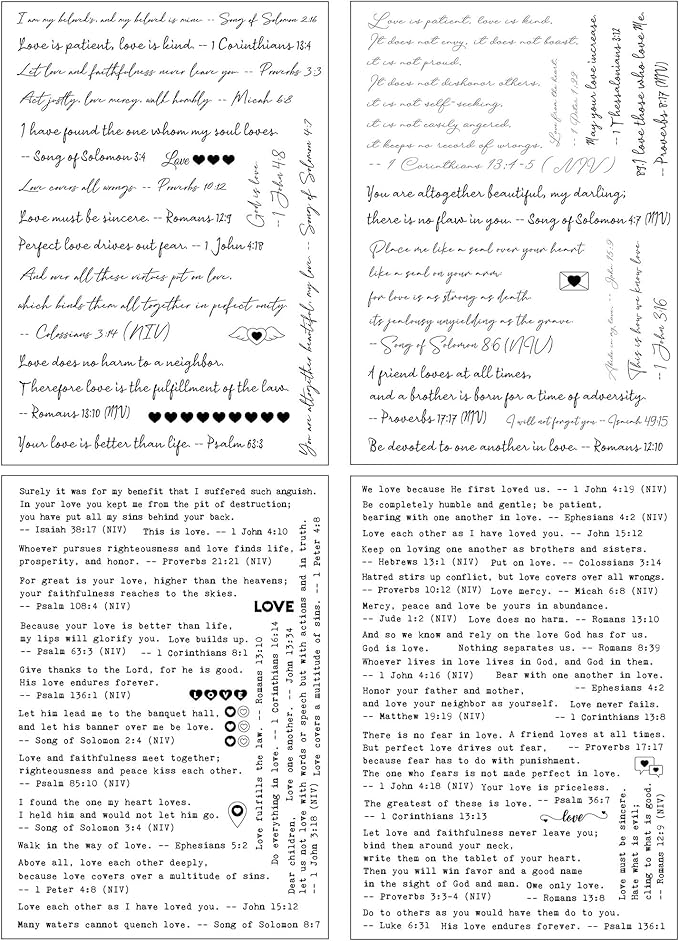 Bible Verses Planner Stickers – 4 Sheets of Love Quotes, Retro Typewriter & Hand Lettering Styles, Inspirational Christian Stickers for Journaling, Scrapbooking, Bible Study, and Crafts