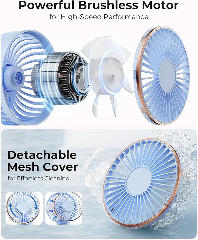 Portable Handheld Fan, Portable Fan Rechargeable, 4000mAh, 180° Adjustable, 6 Speed Wind, Display Electricity in Real Time, USB Rechargeable Foldable Fan, Quiet Personal Fan as Power Bank