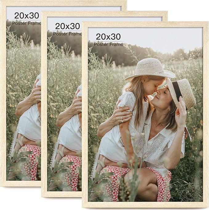 20x30 Frame Set of 3, Natural Wood Grain 20x30 Poster Frame for Gallery Wall Mounting (3 Pack,Natural)
