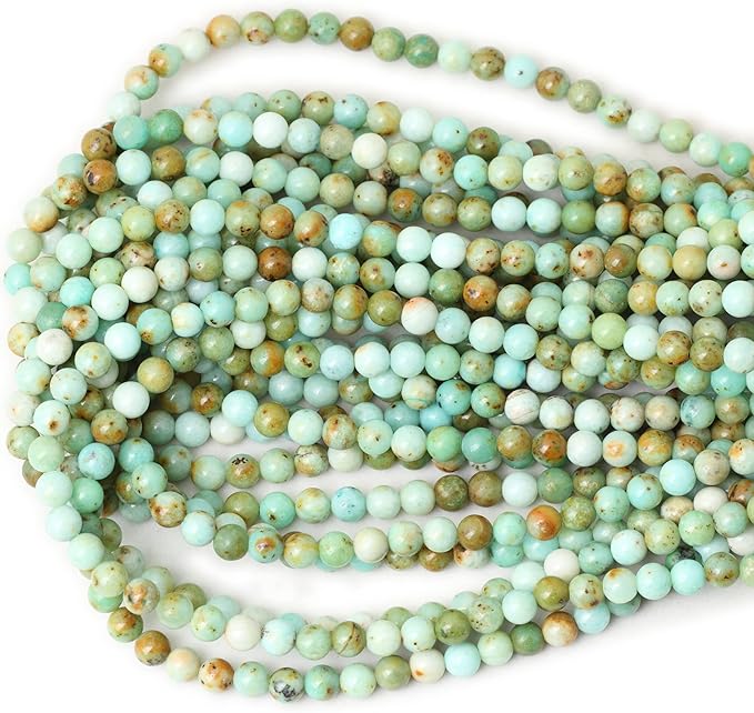 60PCS 6mm Natural Mongolian Turquoise Stone Round Loose Beads for Jewelry Making 1 Strand 15"