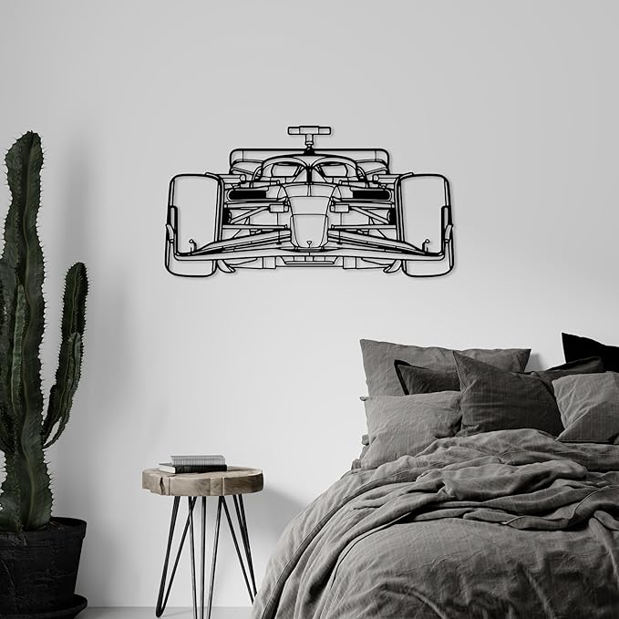 Formula Car Metal Wall Art, Sports Car Metal Silhouette, Formula Car Lovers Metal Wall Decor, Racing Gifts For Men, Minimalist Sculpture for Garage, Man Cave, Gift for Father's, (Black-35"x 9.6" inch)