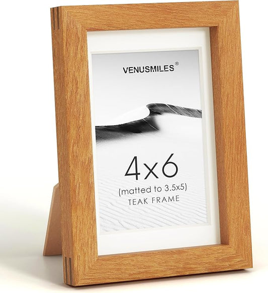 4x6 Picture Frame, USA-Sourced Natural Teak Wood Photo Collage Frame with HD Tempered Glass, Modern Simple 4 x 6 Wooden Frame Matted to 3.5x5, Gallery Wall Frames for Art, Wall or Tabletop Display