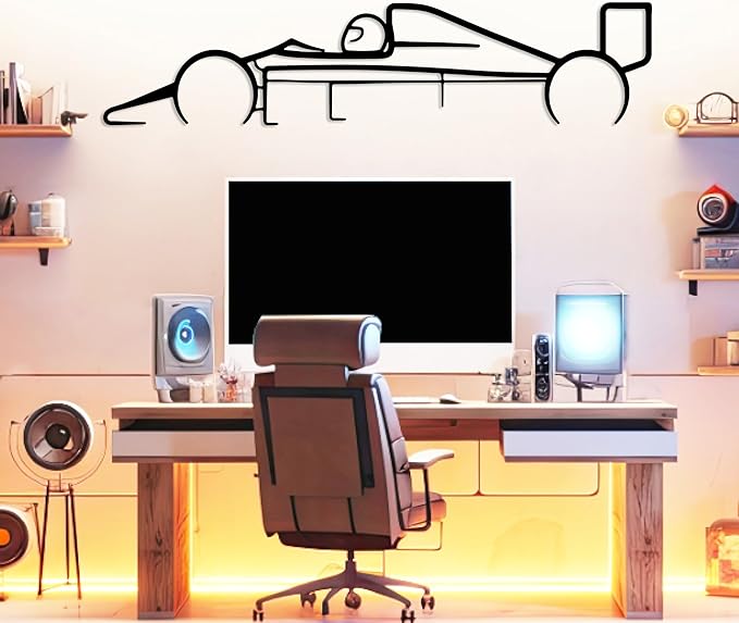 Formula Car metal Wall Art, Sports Car metal Silhouette, Formula Car Lovers Metal Wall Decor, Racing Gifts For Men, Minimalist Sculpture for Garage, Man Cave, Gift for Father's, (Black-40" x 11" inch)