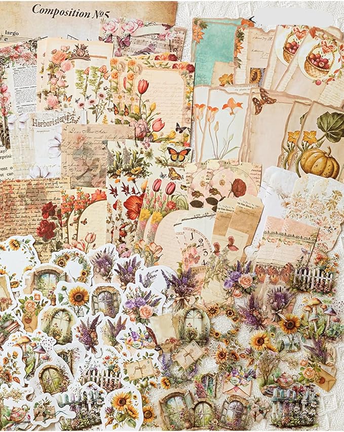 Alideco 100pcs Vintage Scrapbook Supplies Pack for Art Journaling Bullet Junk Journal Planners DIY Paper Stickers Craft Kits Notebook Collage Album Aesthetic Cottagecore Picture Frames (zhiwubaike)