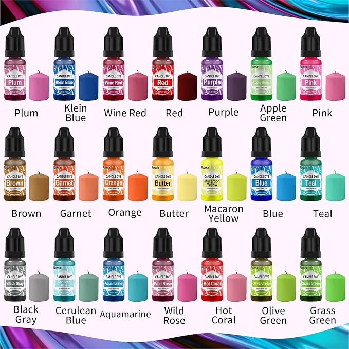 Roizefar Candle Dye - 21 Colors Wax Melt Dye for Candles Making, Oil-Based Dye for Wax, Highly Concentrate Liquid Candle Color Dyes