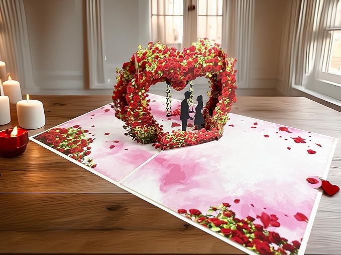 Pop-Up 3D Valentine's Day Card, Love Tree Hearts Greeting Card for Anniversary, Wedding, Engagement - 8" x 6" Cover with Message Note & Envelope - for Wife, Husband, Couple, Girlfriend, Her, Him
