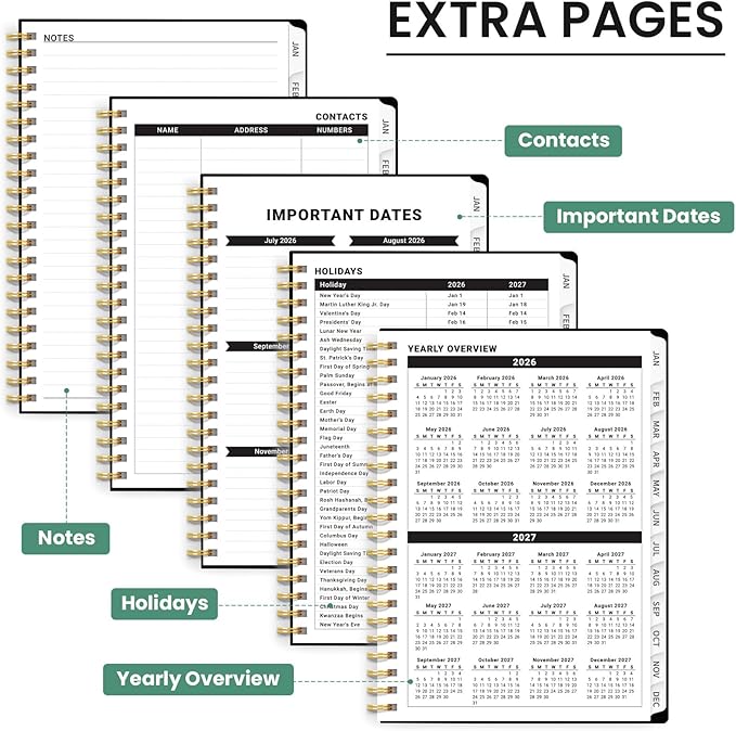 2026 Planner, Weekly and Monthly Planner for Women, January 2026 to December 2026, Pretty Hardcover 2026 Calendar Planner Book with Tabs, Inner Pocket, Spiral Bound, Perfect Office Home School Supplies - 8.5" x 11", Forest Botanica