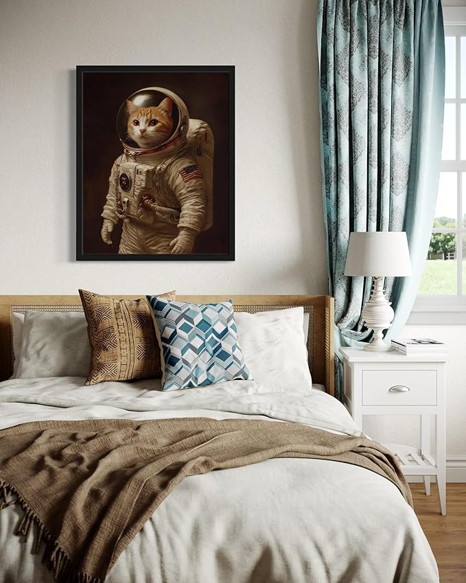 Astronaut Cat Art Poster Print, Cat Kitten Painting Humor Portrait Pet Artwork Decor Gallery A8 (Astronaut, 16 x 20 inches, Unframed)