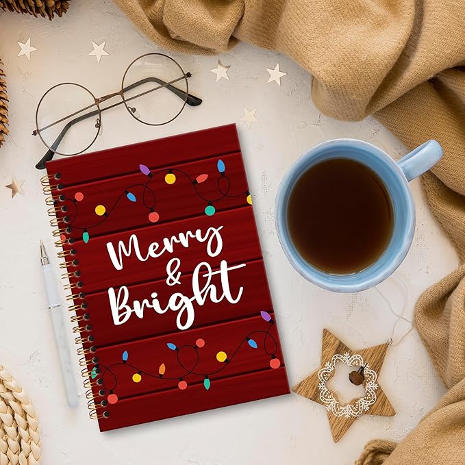 XNXLDYLH Christmas Xmas Notebook Journal for Kids, Rustic Farmhouse Aesthetic Spiral Notebook, Merry and Bright Journals Notebooks, Christmas Office School Supplies Gifts for Women Kids,5.5x8.3Inch