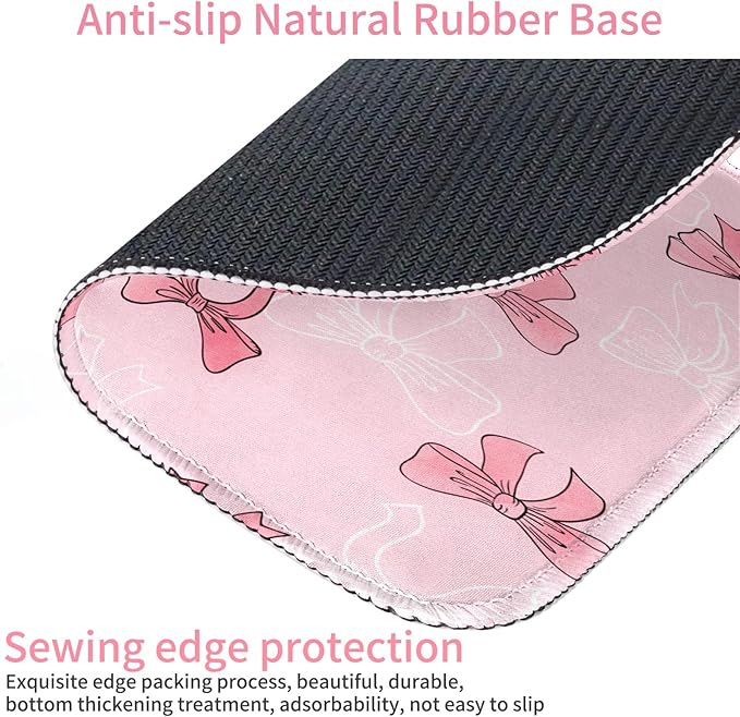 Seorsok Square White Line Drawing-Bows and Abstract Bows Mouse Mat,Premium Textured Mouse Pads for Office Laptop,Washable Square Mousepads with Extended Stitched Edges Non Slip Rubber Base,Pink