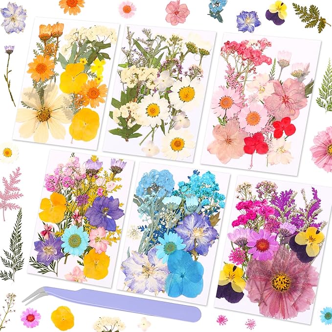Pressed Dried Flowers 102pcs Natural Mixed Colors – Real Preserved Petals for Crafting, Art, Candles, Scrapbooking, Floral Decor, Nail Design – Dried Flowers for Crafts & Pressed Flowers Kit