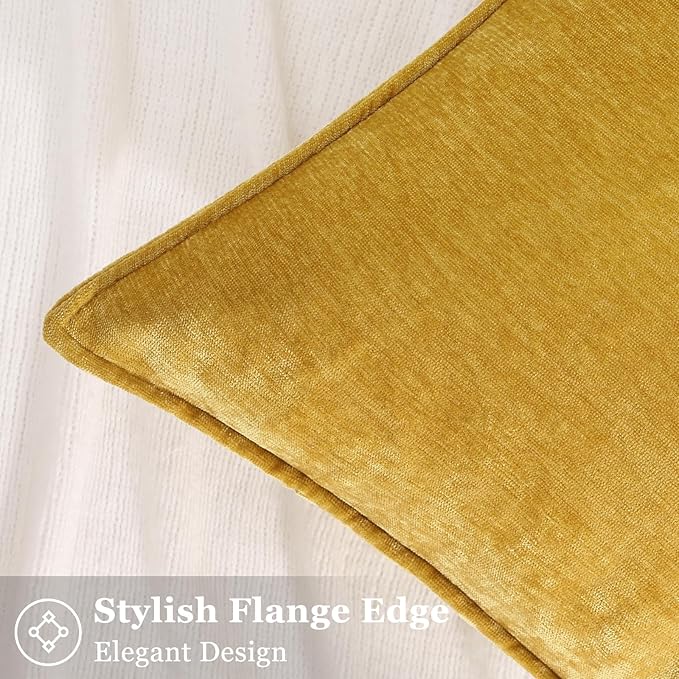 decorUhome Spring Couch Euro Sham Throw Pillow Covers 22x22 Set of 2, Decorative Soft Velvet Neutral Chenille Pillow Covers with Elegant Design for Sofa Bed Living Room Home Decor, Mineral Yellow