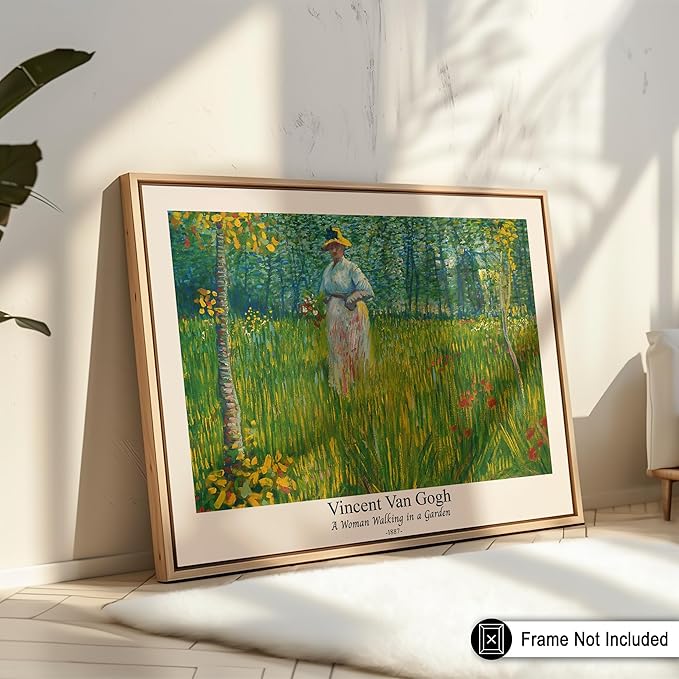 Monem Art Vintage Van Gogh Poster - Retro A Woman Walking In A Garden Print - Impressionism Art - Fine Art - Classic Painting Art - Floral Art - Bedroom or Office Decor - 18x24 UNFRAMED Wall Art