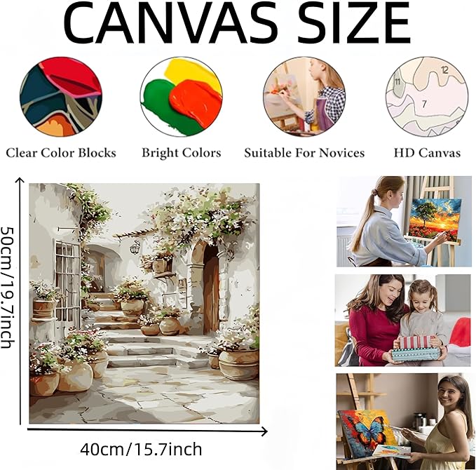Painting by Numbers for Adults,Alleyway with Flower Adult Paint by Number Kits on Canvas,DIY Color by Numbers for Adults Beginners,Oil Paint by Color Easy Acrylic Painting Home Wall Decor 15.7X19.7