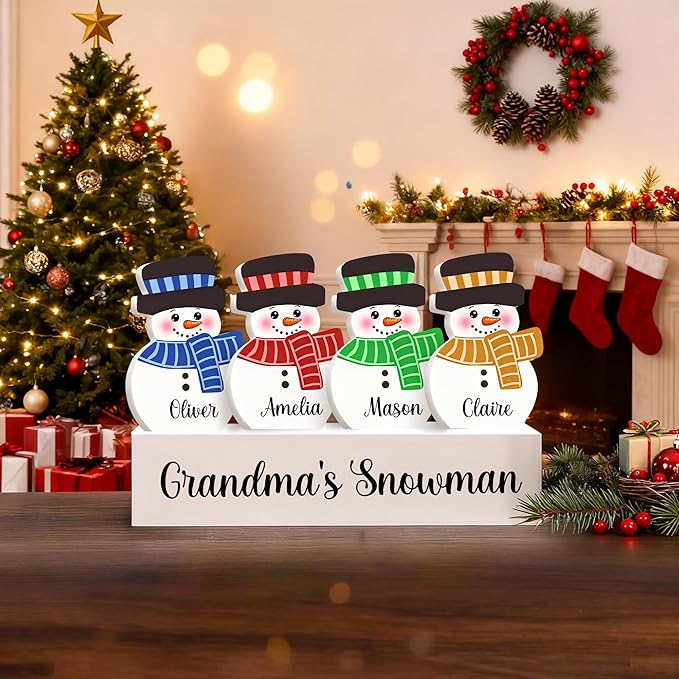 Personalized Christmas Decorations For Tables Custom 1-10 Snowman Name Block With Wooden Base Xmas Decorative Sign Decor Desk Indoor Home Family Gifts 9 Colors
