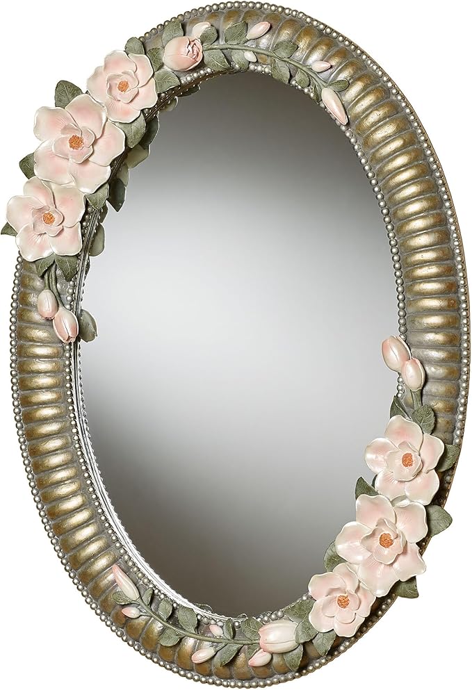 Touch of Class Magnolia Elegance Oval Wall Mirror Champagne Gold | Floral Style Mirrors for Bedroom, Living Room, Bathroom