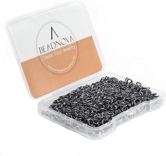 BEADNOVA 4mm Gun Black Jump Rings for Jewelry Making Open Jump Rings for Keychains and Necklace Repair (300Pcs)