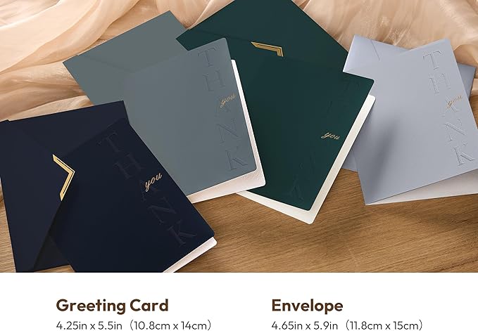 20 Pack Thank You Cards with Envelopes, 4.25×5.5 Inch Textured Thank You Notes, 4 Color Assorted Thank You Cards with Raised Embossed Letters and Gold Foil Seal Envelopes, Blank Inside