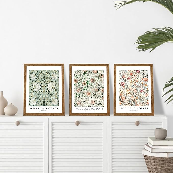 InspiredHues 3 Piece Framed Vintage Canvas Wall Art Botanical Floral Pattern Pictures Canvas Wall Decor Eternal William Morris Classic Artwork Prints for Living Room Bedroom Office 12x16 inch