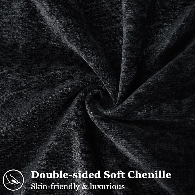 decorUhome Spring Couch Euro Sham Throw Pillow Covers 22x22 Set of 2, Decorative Soft Velvet Neutral Chenille Pillow Covers with Elegant Design for Sofa Bed Living Room Home Decor, Black