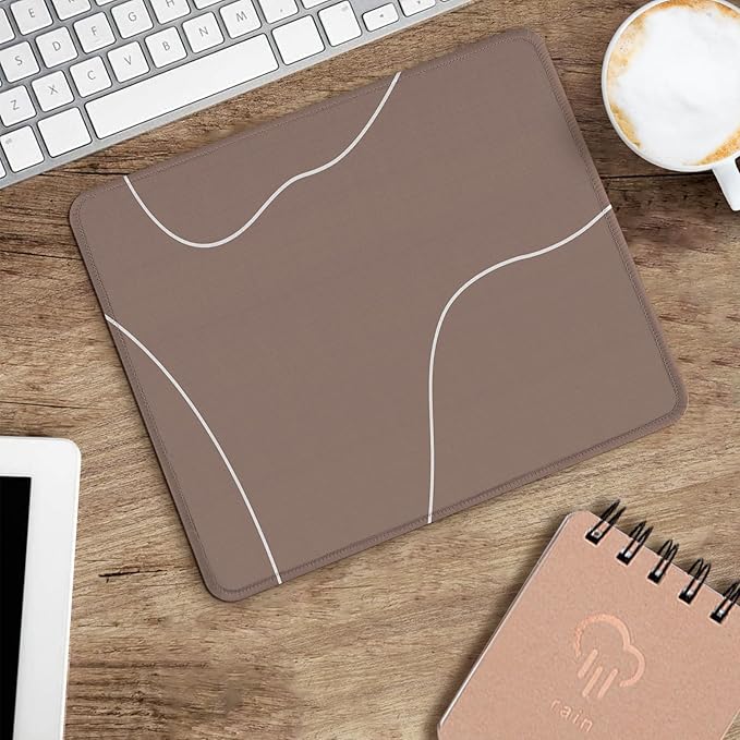 Seorsok Square Aesthetic Cute Line Mouse Pad,Office Home Personalized Mouse Mat Design,Waterproof Mousepad,Non-Slip Rubber Base Computer Mouse Pads for Wireless Mouse,Brown
