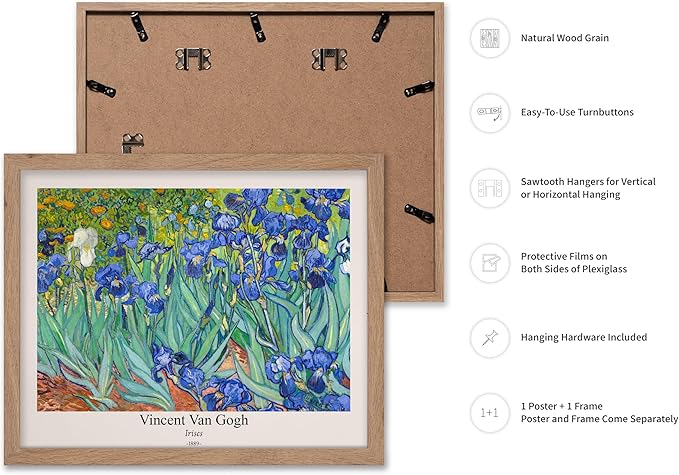Monem Art Vintage Van Gogh Poster - Retro Irises Print - Impressionism Art - Floral Art - Fine Art - Flower Art - Classic Painting Art - Aesthetic Living Room Wall Decor - 8x10 Beige Framed