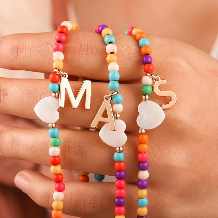 Ursteel Christmas Gifts for Teen Girls Women - Trendy Beaded Choker Necklace for Women Teenage Girls, Personalized Letter Initial Necklaces Christmas Gifts for Grandkids