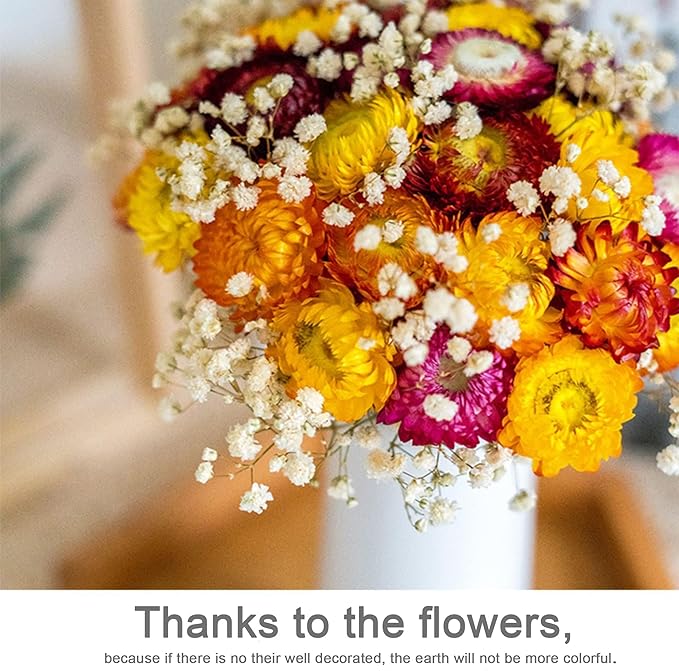 24 Pcs Natural Dried Straw Flowers Daisy, Orange Dried Flowers Arrangements for Vase, Home Office Wedding Table Centerpiece Farmhouse DIY Decor, Yellow