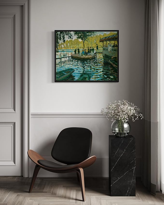 Bain à la Grenouillère Claude Monet Wall Art Print Poster, Impressionist Painting Wall Art Wall Decor, for Bedroom and Living room Bathroom Decor 115 (Bain à la Grenouillère, 8 x 10 inches, Black Frame)