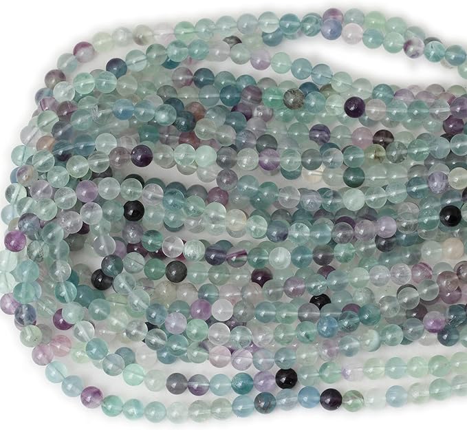 60PCS 6mm Natural Colorful Fluorite Gemstone Round Loose Beads for Jewelry Making DIY Findings 1 Strand 15"