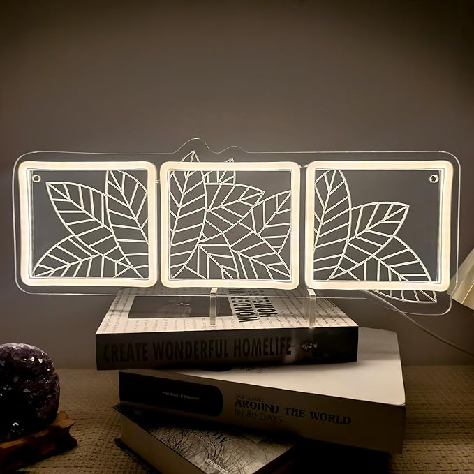 Macrame Leaf Neon Sign Macrame Leaf Wall Hanging Decor for Bedroom Living Room Leaf Triptych Wall Lights Tropical Leaf Art Sign Modern Night Light Botanical Wall Art