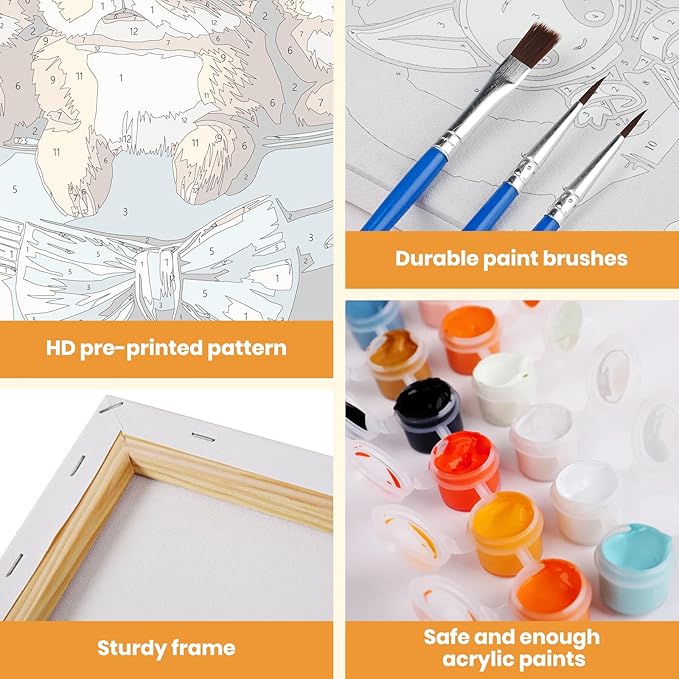 MXJSUA Easter Framed Paint by Numbers for Adults Beginners, Easy Adults' Paint-by-Number Kits on Canvas with Easel, Cute Bunnies Acrylic Number Painting Crafts Kits Gifts for Home Decor, 8x12inch
