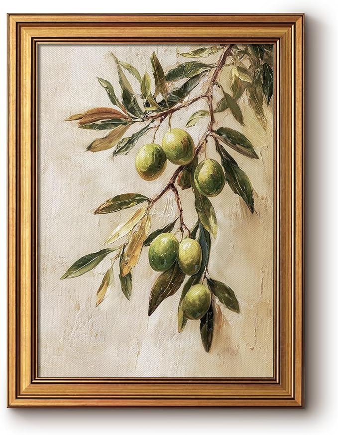Bzstyleart Vintage Wall Art Decor for Bedroom,Oil Painting Olive Branch Botanical Wall Art,Vintage Botanical Painting,Room Decor Aesthetic for Kitchen,Christmas Gifts 12 x 16 Inch
