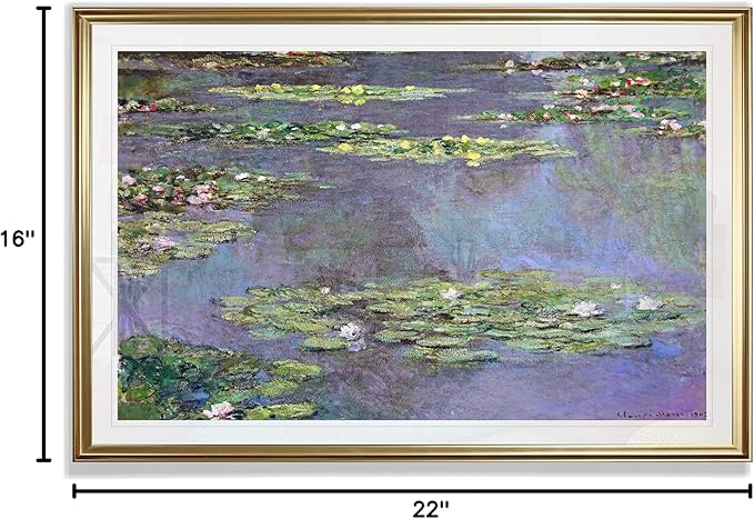 Water Lilies 1905 01 by Claude Monet Fine Giclee Prints Wall Art in Premium Quality Framed Ready to Hang - Gold Frame