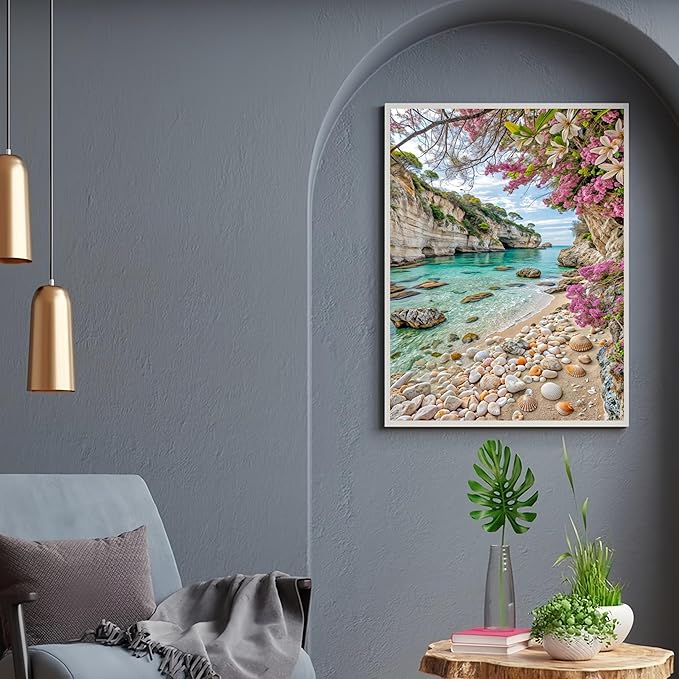 GXGLLPZBY Painting by Numbers for Adults Beginner,Sea Beach Flower Cliff Adult Paint by Number Kits on Canvas,DIY Oil Acrylic Number Painting Kit Home Wall Decor 15.7X19.7 inch