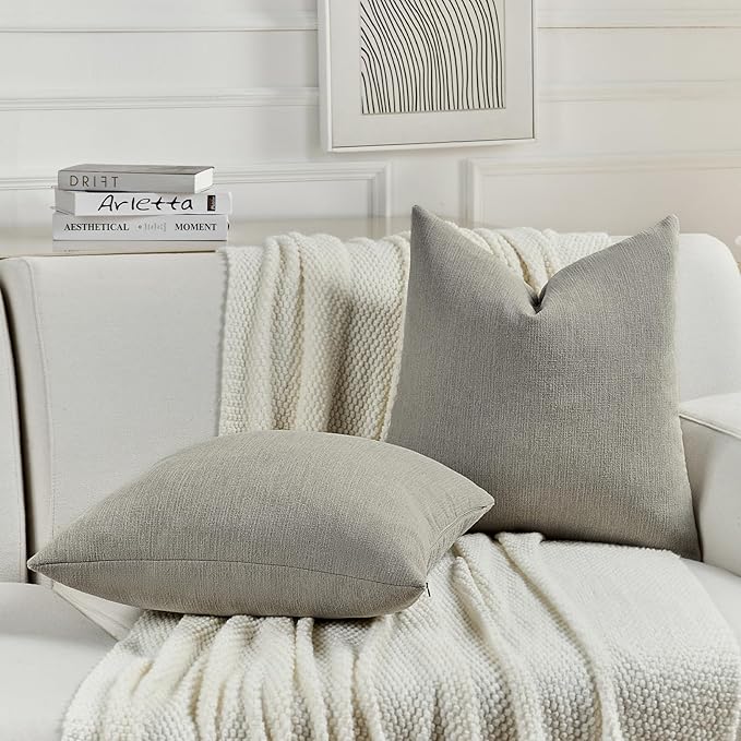 FUTEI Smoke Gray Chenille Decorative Throw Pillow Covers 26x26 Inch Set of 2,Soft Cozy Faux Linen Textured Euro Pillow Shams,Farmhouse Home Decor for Couch Living Room