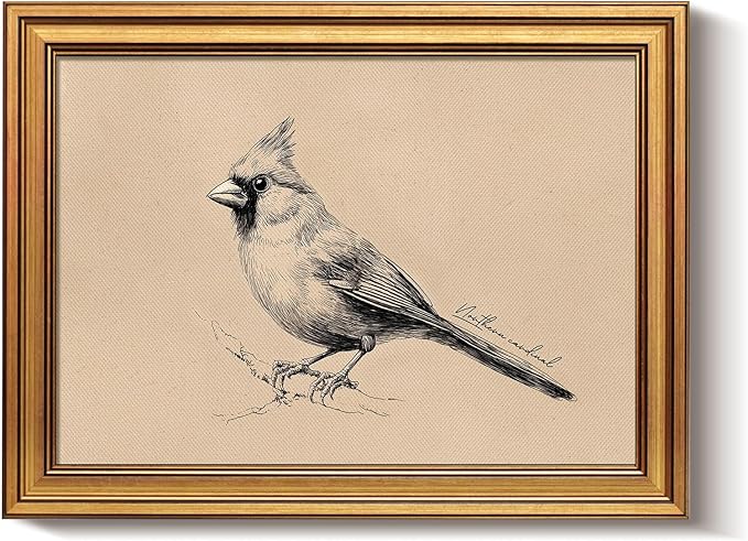 Bzstyleart Vintage Wall Art Decor,Vintage Gold Framed Wall Art Anthropologie for Living Room,Yili State Bird Canvas Prints Home Decor Aesthetic,Sketch Painting for Bedroom Bathroom,12L x 16W