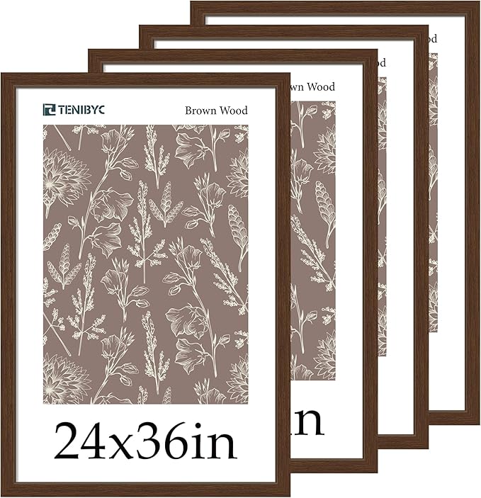 Picture Frame 4 Pack - Solid Wood Poster Photo Frame - Woodgrain Series - Room, Office, Gallery, Studio Display - Wall Hanging