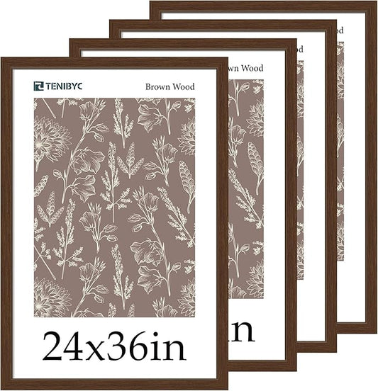 Picture Frame 4 Pack - Solid Wood Poster Photo Frame - Woodgrain Series - Room, Office, Gallery, Studio Display - Wall Hanging