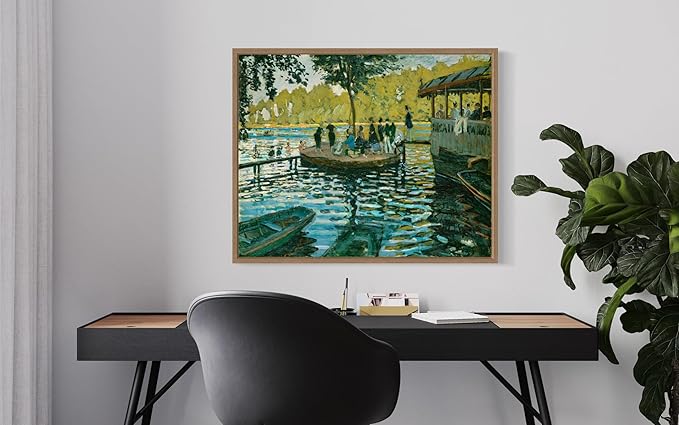 Bain à la Grenouillère Claude Monet Wall Art Print Poster, Impressionist Painting Wall Art Wall Decor, for Bedroom and Living room Bathroom Decor 115 (Bain à la Grenouillère, 11 x 14 inches, Wood Frame)
