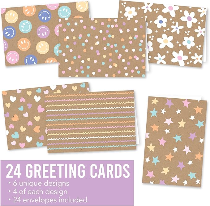 Hadley Designs Blank Cards and Envelopes 4x6 – 24 Greeting Blank Notecards with Envelopes Bulk, Notecards Stationery Card Set, Stationary Note Cards, Rustic Greeting Card Pack, Designed in USA