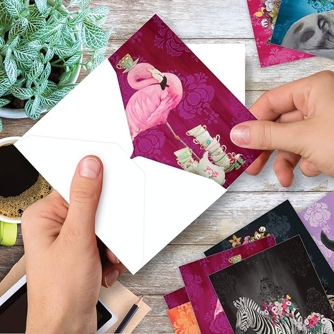 The Best Card Company Assorted Blank Greeting Card Box Set - Incl. 20 Cards + Envelopes - 10 Unique Designs - Perfect for Thank Yous, Invitations, More - Fancy Wildlife AM3364OCB-B2x10