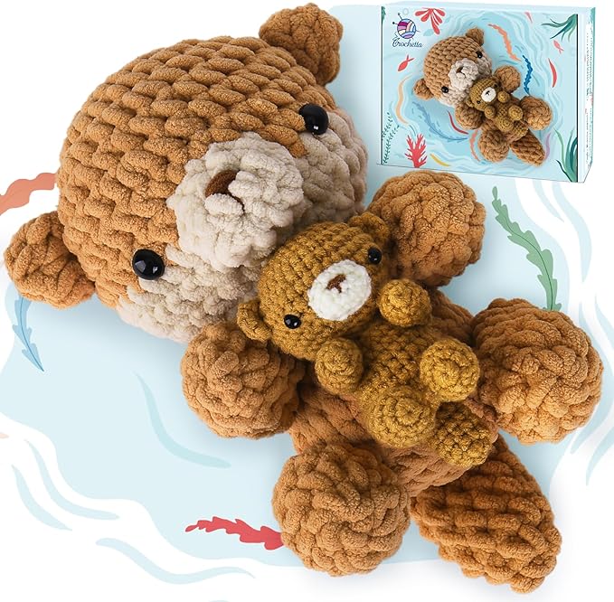 Crochetta Crochet Kit for Beginners, Crochet Starter Kit w Step-by-Step Video Tutorials, Beginner Crochet Kit for Adults Women Men Complete Kit Included (Otter Mom and Baby)